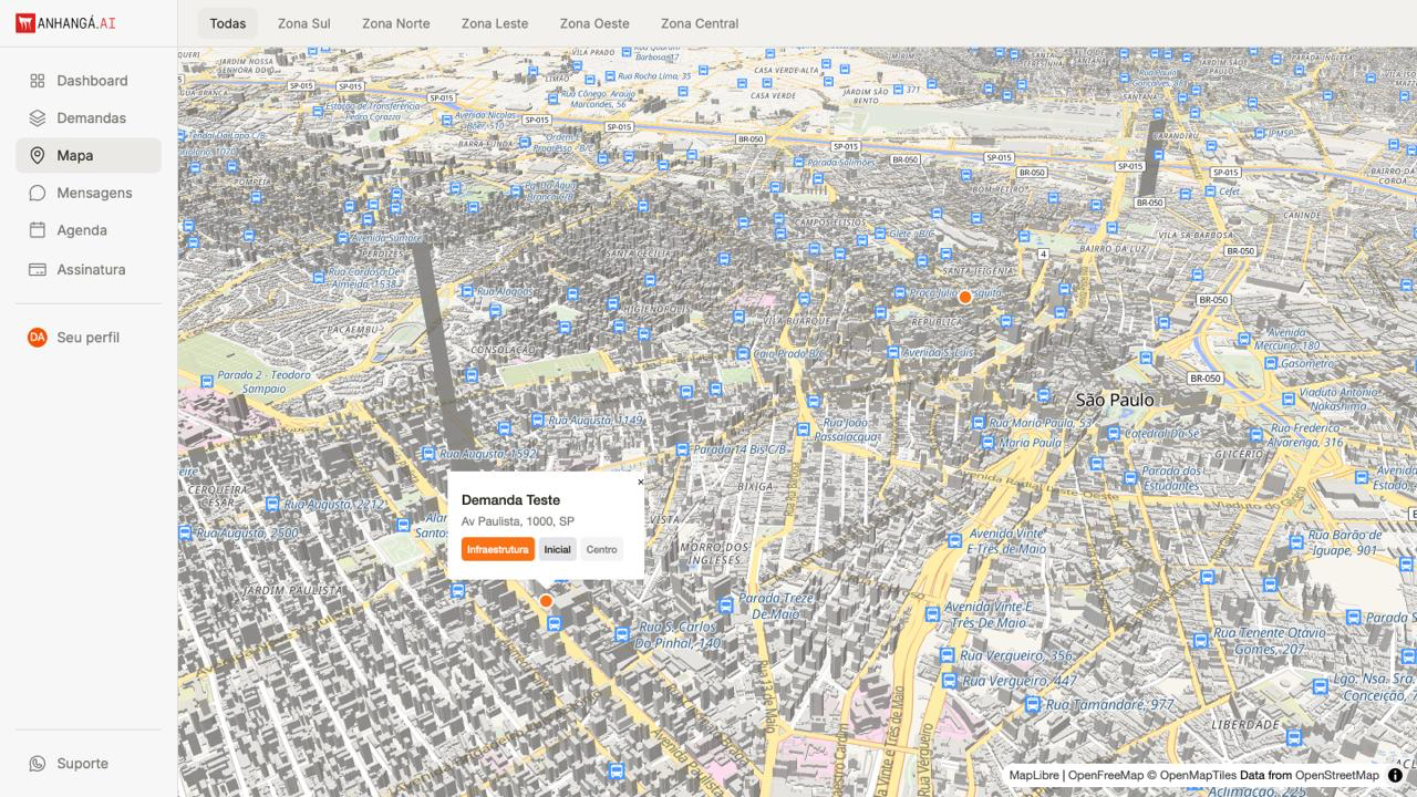 Mapa de demandas georreferenciadas por bairro